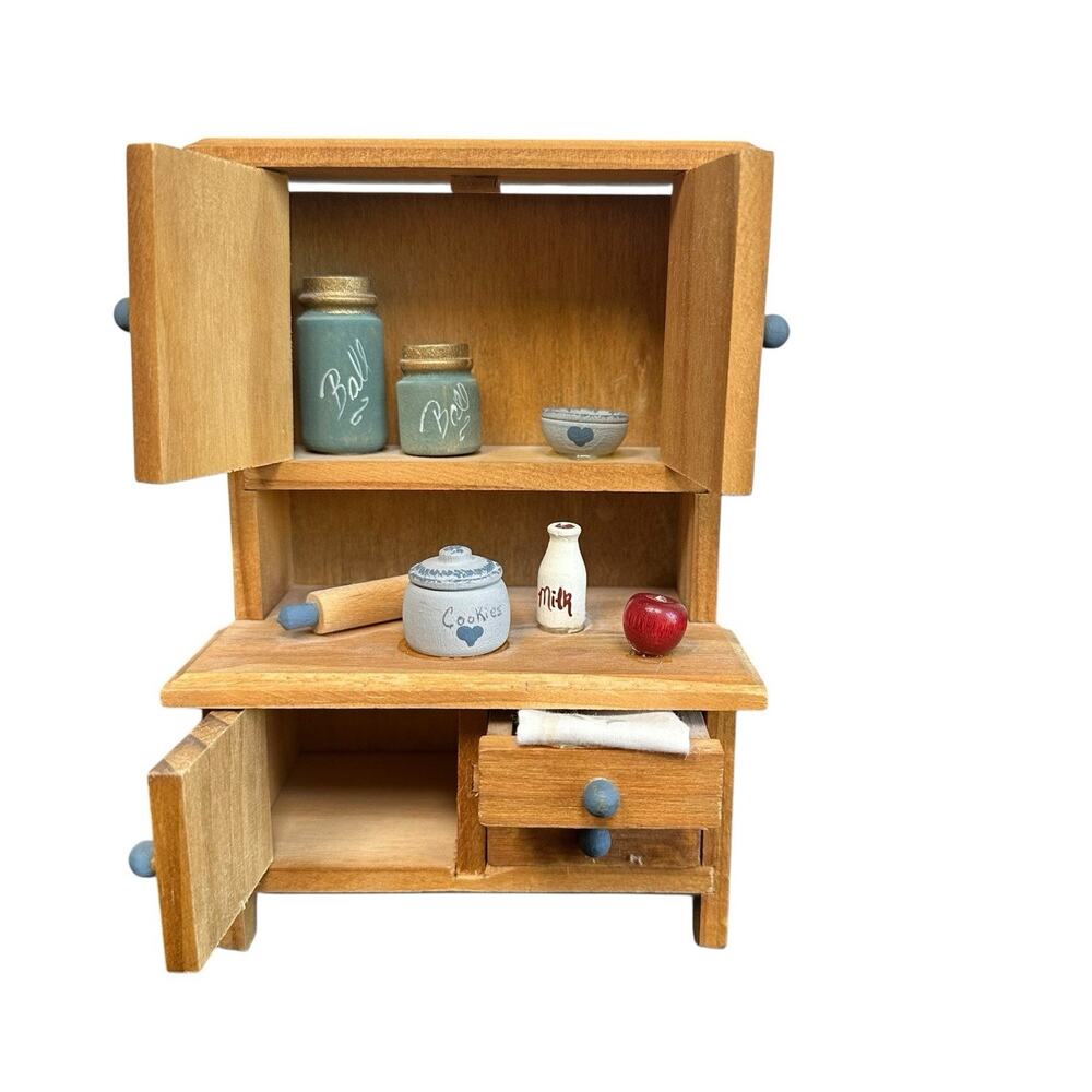 Vintage Dollhouse Miniature Furniture Lot Kitchen Hutch And Baby Changing Table - Picture 7 of 15